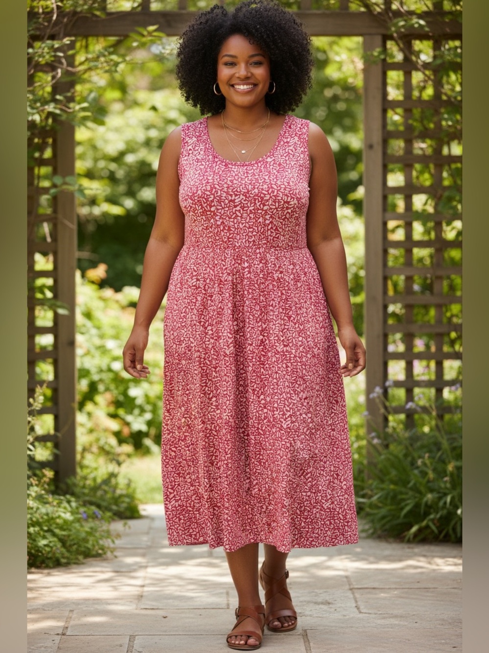 Sara Morgan Sleeveless Pink & White Printed Midi Dress Size 3X